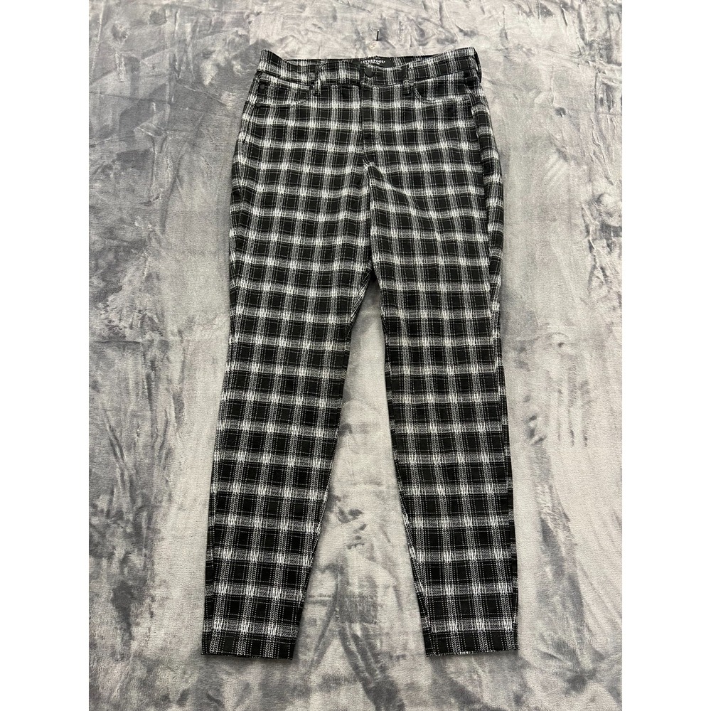 Liverpool Madonna Ponte Pants Womens 10/30 Black White Stretch Plaid Skinny